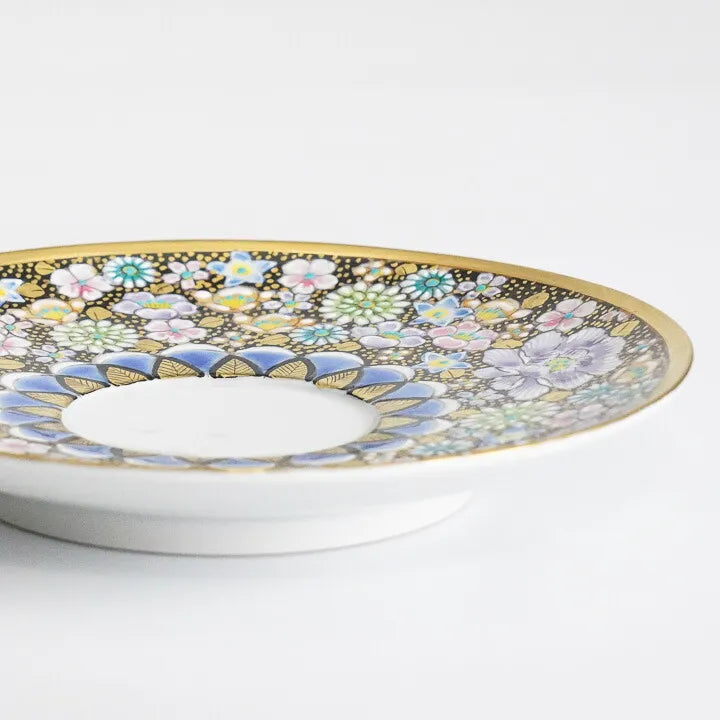 JAPANESE KUTANI CUP & SAUCER SET – HANA-ZUME FLORAL GOLD DECORATION BY ARTIST TAKAFUMI TAKA