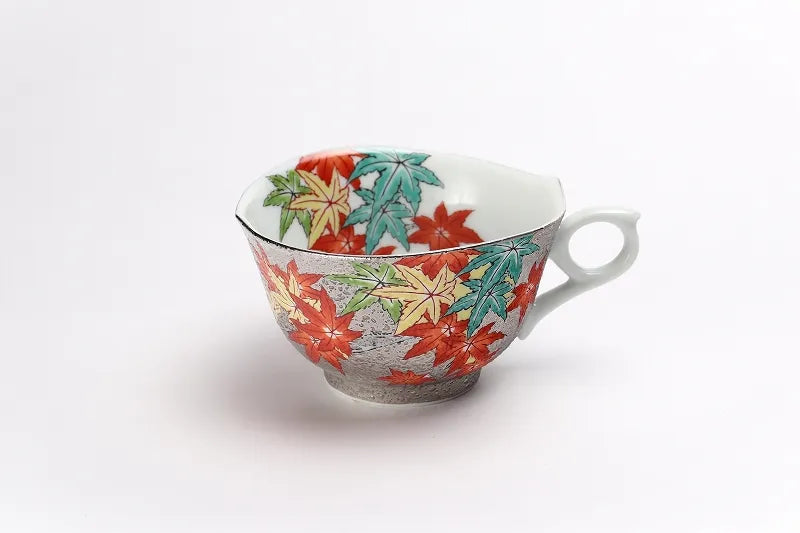 ARITA WARE “PLATINUM MAPLE” COFFEE CUP & SAUCER – KINRYU KILN | JAPANESE PORCELAIN WITH WOODEN BOX