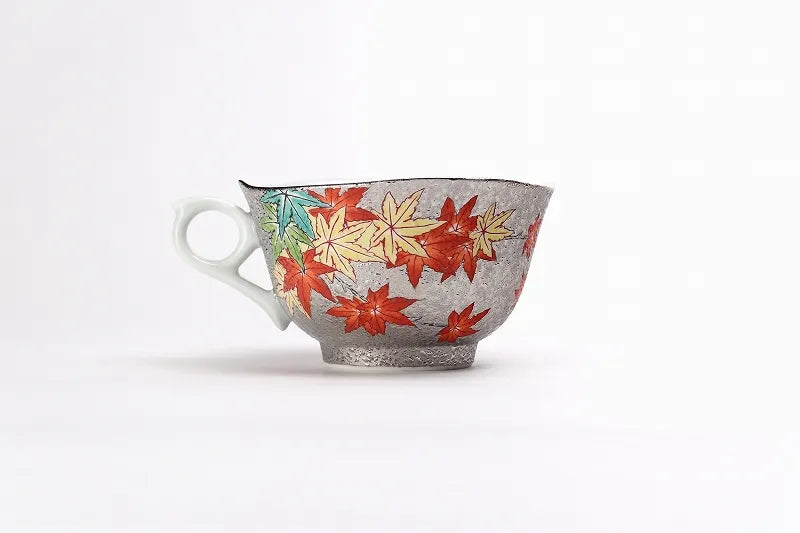 ARITA WARE “PLATINUM MAPLE” COFFEE CUP & SAUCER – KINRYU KILN | JAPANESE PORCELAIN WITH WOODEN BOX