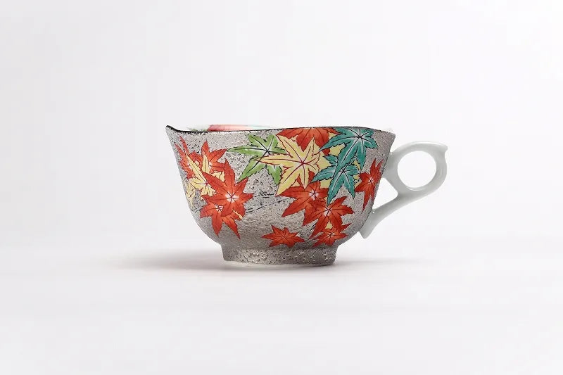 ARITA WARE “PLATINUM MAPLE” COFFEE CUP & SAUCER – KINRYU KILN | JAPANESE PORCELAIN WITH WOODEN BOX
