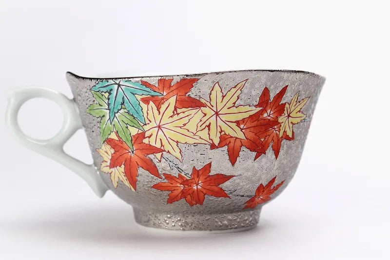 ARITA WARE “PLATINUM MAPLE” COFFEE CUP & SAUCER – KINRYU KILN | JAPANESE PORCELAIN WITH WOODEN BOX