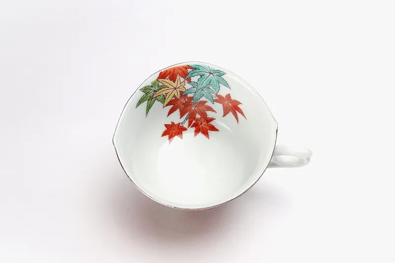 ARITA WARE “PLATINUM MAPLE” COFFEE CUP & SAUCER – KINRYU KILN | JAPANESE PORCELAIN WITH WOODEN BOX