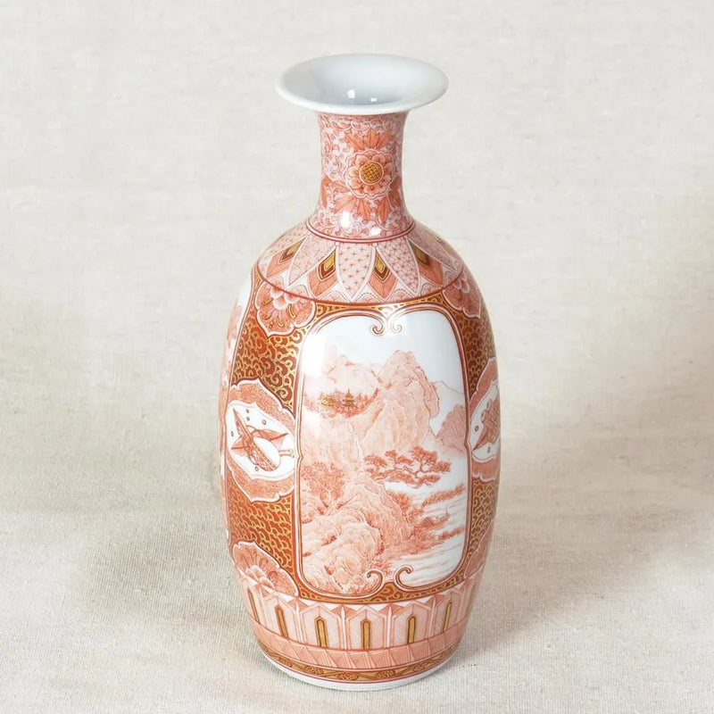 KUTANI WARE JAPANESE FLOWER VASE – “MITSUMADORI” PANEL DESIGN BY BUZAN FUKUSHIMA