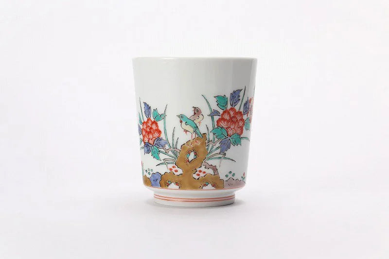 JAPANESE YUNOMI TEA CUP BOTAN CHOMON GUMI / ARITA WARE BY KAKIEMON