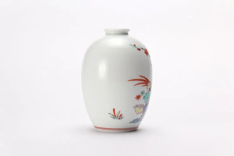 ARITA WARE NATSUME-SHAPED SINGLE FLOWER VASE – PLUM AND BIRD DESIGN / KAKIEMON KILN
