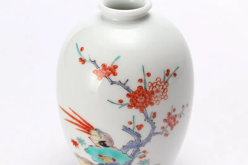 ARITA WARE NATSUME-SHAPED SINGLE FLOWER VASE – PLUM AND BIRD DESIGN / KAKIEMON KILN