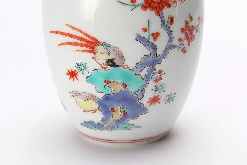ARITA WARE NATSUME-SHAPED SINGLE FLOWER VASE – PLUM AND BIRD DESIGN / KAKIEMON KILN
