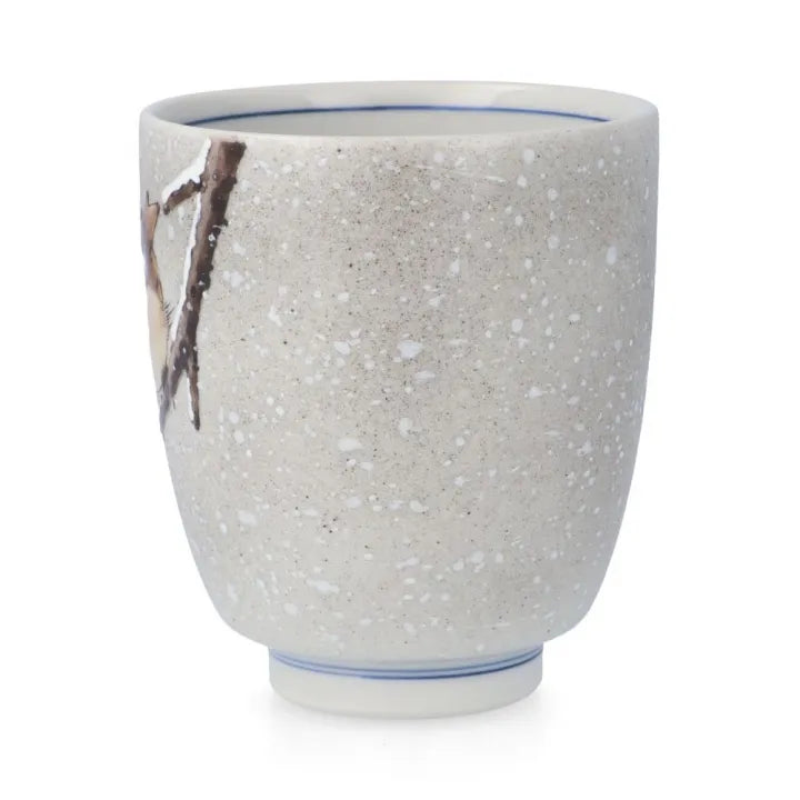 KUTANI WARE YUNOMI “SNOW SPARROW” BY TOSHITO NAKAMURA – JAPANESE PORCELAIN TEACUP