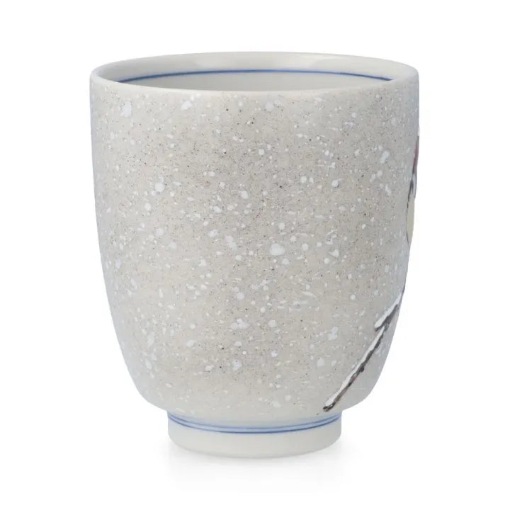 KUTANI WARE YUNOMI “SNOW SPARROW” BY TOSHITO NAKAMURA – JAPANESE PORCELAIN TEACUP