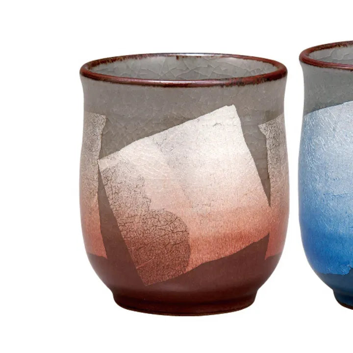 KUTANI WARE SILVER GLAZE PAIR TEACUPS – BIZAN KILN (GIFT BOXED)
