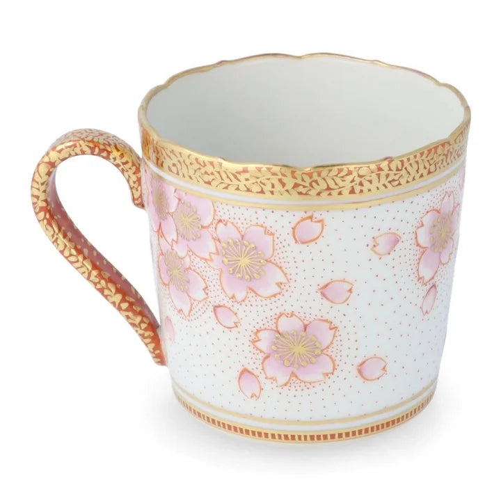 KUTANI PORCELAIN MUG CUP - KINRANDE SAKURA MON MOTIF, JAPANESE CERAMIC ART