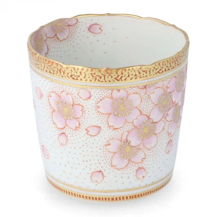 KUTANI PORCELAIN MUG CUP - KINRANDE SAKURA MON MOTIF, JAPANESE CERAMIC ART