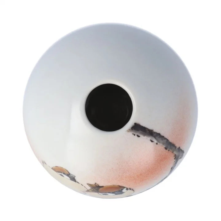 KUTANI YAKI ROUND SINGLE FLOWER VASE – TWIN SPARROWS MOTIF / TOSHIHITO NAKAMURA