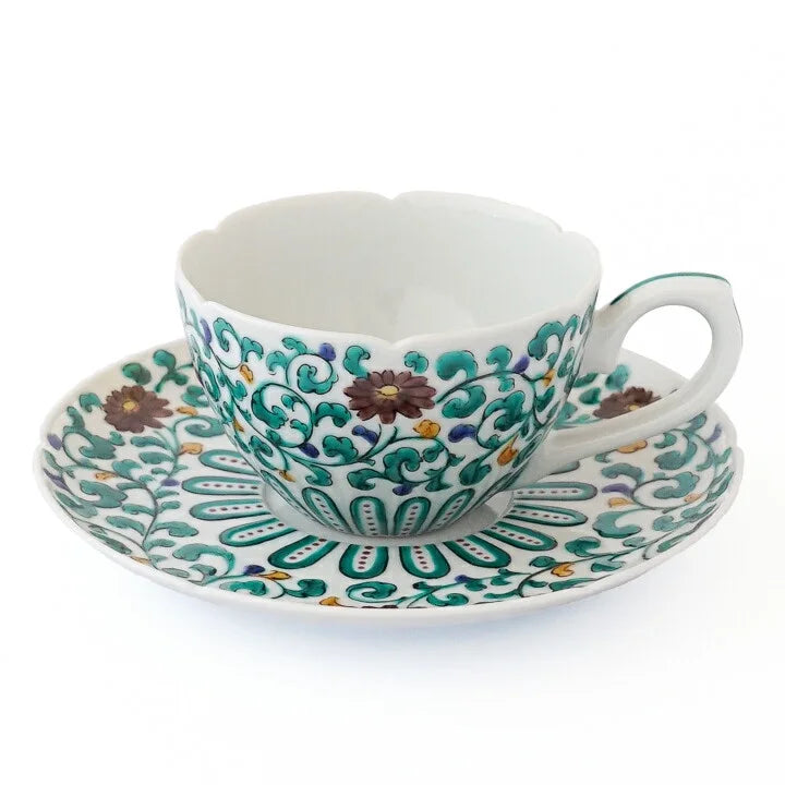 KUTANI WARE CUP & SAUCER COFFEE CUP KARAKUSA MON /TAMEKICHI MITSUI