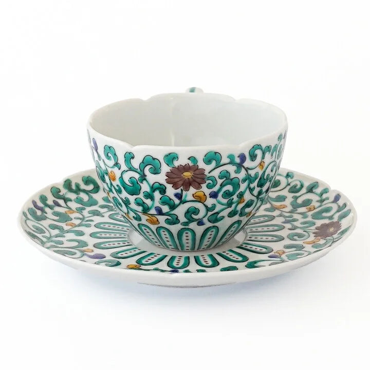 KUTANI WARE CUP & SAUCER COFFEE CUP KARAKUSA MON /TAMEKICHI MITSUI