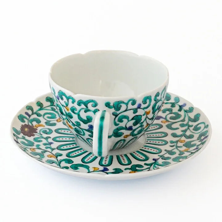 KUTANI WARE CUP & SAUCER COFFEE CUP KARAKUSA MON /TAMEKICHI MITSUI