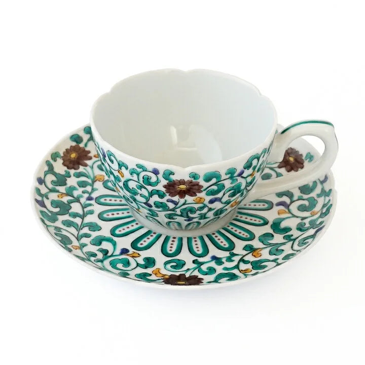 KUTANI WARE CUP & SAUCER COFFEE CUP KARAKUSA MON /TAMEKICHI MITSUI