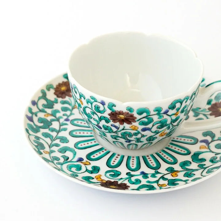 KUTANI WARE CUP & SAUCER COFFEE CUP KARAKUSA MON /TAMEKICHI MITSUI
