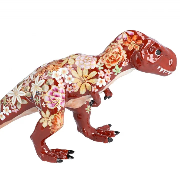 KUTANI WARE FIGURINE TYRANNOSAURUS AKA HANAZUME BY YUKIO NISHI
