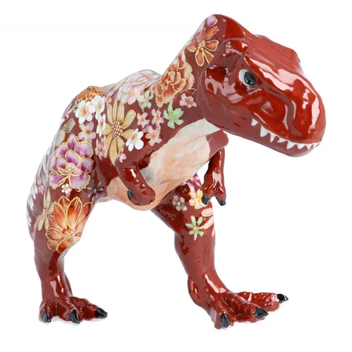 KUTANI WARE FIGURINE TYRANNOSAURUS AKA HANAZUME BY YUKIO NISHI