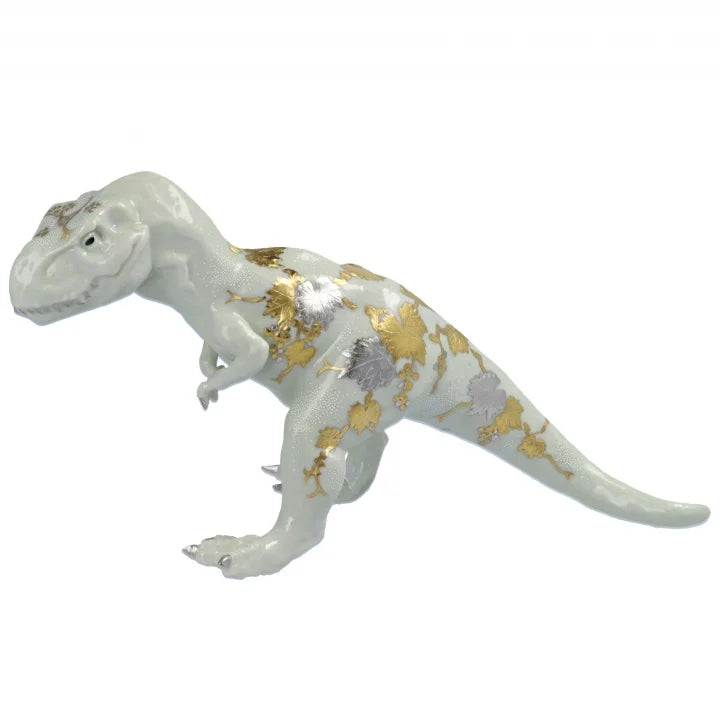 KUTANI WARE FIGURINE TYRANNOSAURUS SHIROGANEMORI GRAPE DESIGN SHIROCHIBU BY KINGYOKU NAKADA