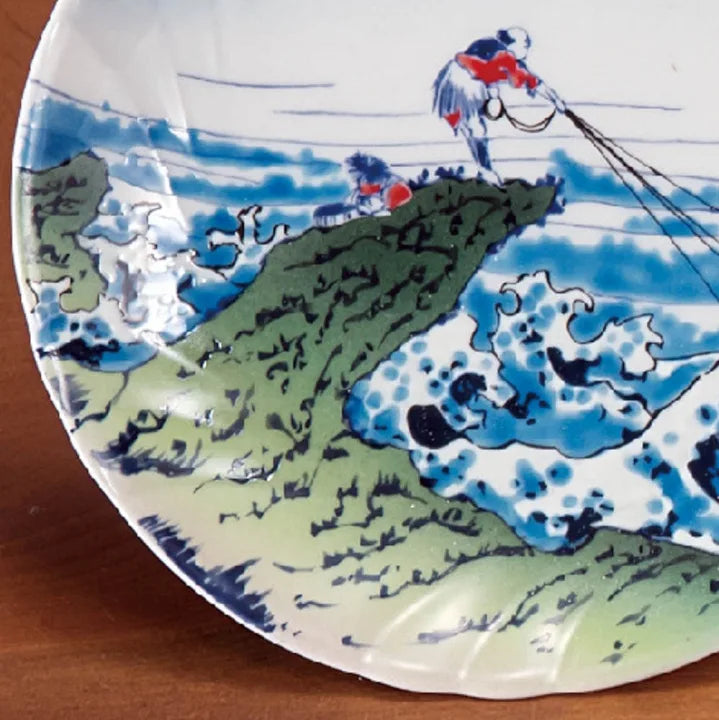 KUTANI WARE DECORATIVE PLATE HOKUSAI KŌSHŪ KAJIKAZAWA STYLE BIZAN KILN, JAPANESE CERAMIC ART
