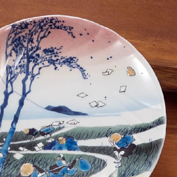 KUTANI WARE DECORATIVE PLATE HOKUSAI SUNSHŪ EJIRI STYLE BIZAN KILN, JAPANESE CERAMIC ART
