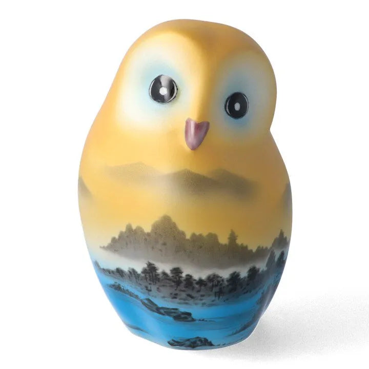 KUTANI OWL FIGURINE GOLD-PAINTED LANDSCAPE (WITH STAND & NAMEPLATE)