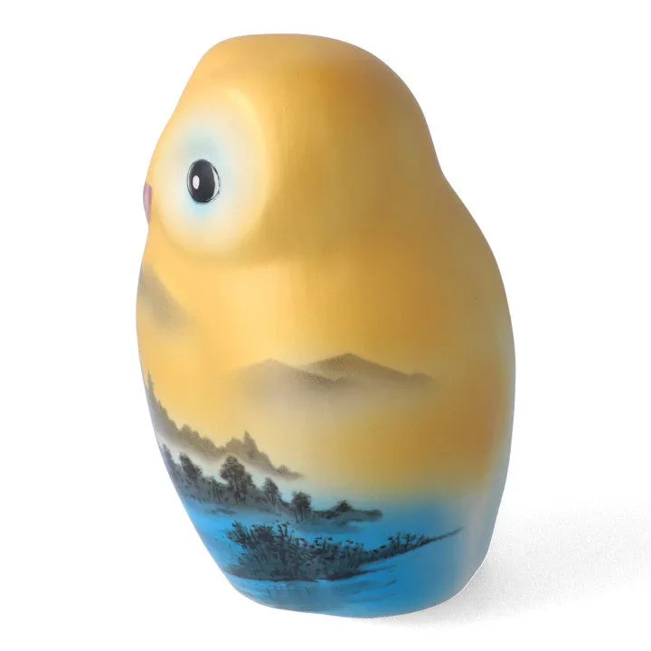 KUTANI OWL FIGURINE GOLD-PAINTED LANDSCAPE (WITH STAND & NAMEPLATE)