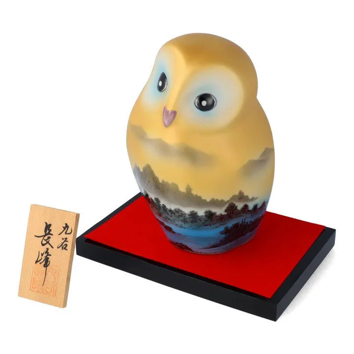 KUTANI OWL FIGURINE GOLD-PAINTED LANDSCAPE (WITH STAND & NAMEPLATE)
