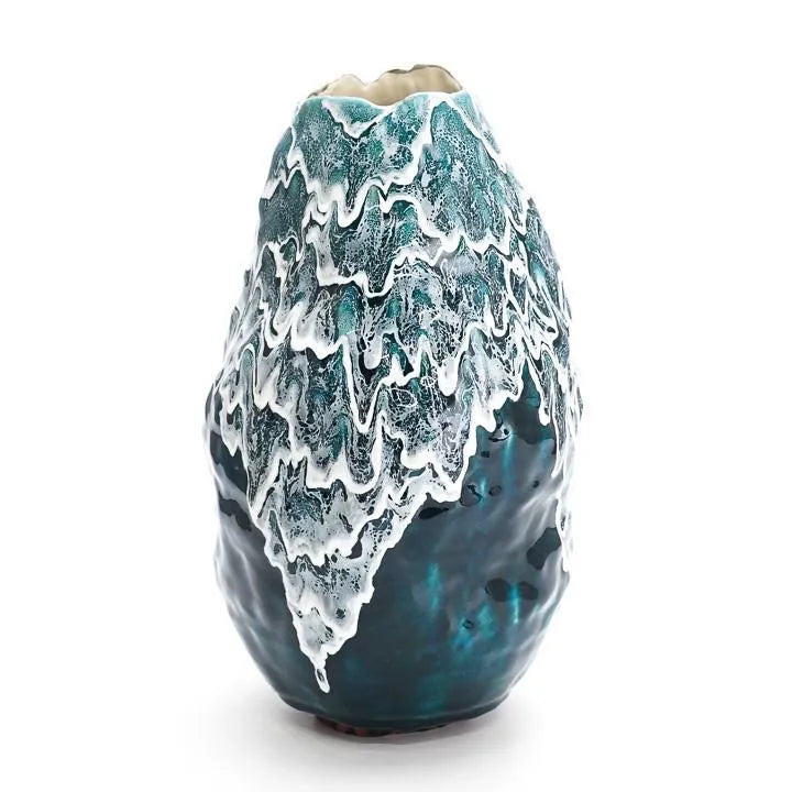 JAPANESE KUTANI PORCELAIN FLOWER VASE – “SAZAMEKU” INDIGO BLUE BY SAORI YAMAURA