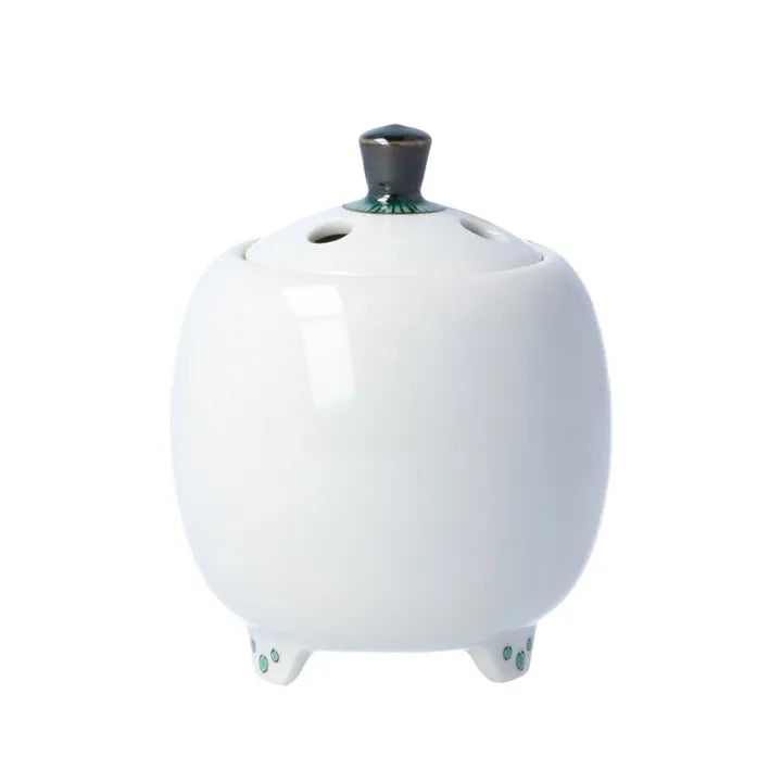 KUTANI WARE MINI INCENSE BURNER “SPARROWS AND CHERRY BLOSSOMS” BY TOSHITO NAKAMURA (WOODEN BOX INCLUDED)