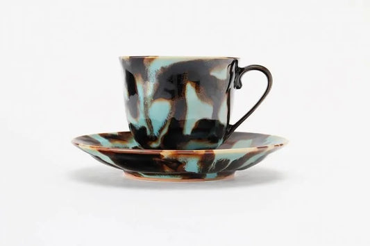 ARITA WARE COFFEE CUP & SAUCER “RYOKUIN” / SHINEMON KILN