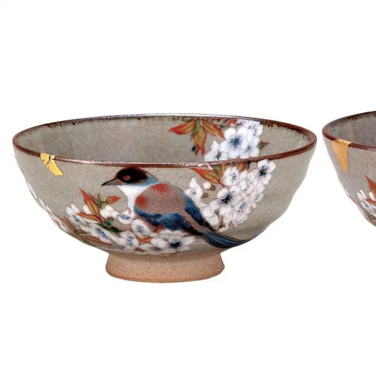 KUTANI WARE SET OF RICE BOWLS(SAKURA HANAMON DESIGN)