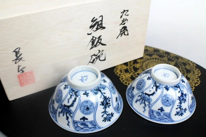 KUTANI WARE (IMPERIAL HOUSEHOLD AGENCY OFFICIAL KILN)SET RICE BOWL SEIKA KICHIJUKA MON / CYOZA YAMAMOTO