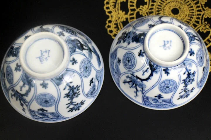KUTANI WARE (IMPERIAL HOUSEHOLD AGENCY OFFICIAL KILN)SET RICE BOWL SEIKA KICHIJUKA MON / CYOZA YAMAMOTO