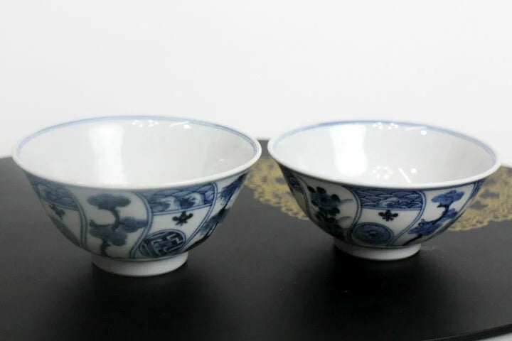 KUTANI WARE (IMPERIAL HOUSEHOLD AGENCY OFFICIAL KILN)SET RICE BOWL SEIKA KICHIJUKA MON / CYOZA YAMAMOTO