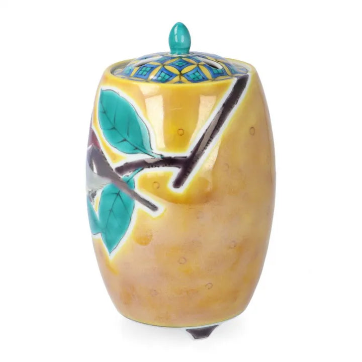 KUTANI WARE INCENSE BURNER – ‘GOURD PATTERN WITH PEONY AND BIRD’ BY YUZO YAMAGISHI