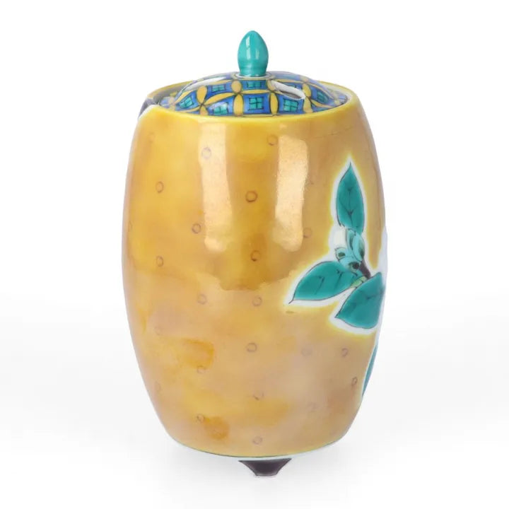 KUTANI WARE INCENSE BURNER – ‘GOURD PATTERN WITH PEONY AND BIRD’ BY YUZO YAMAGISHI