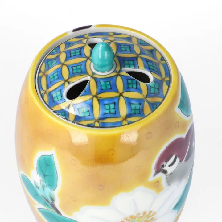 KUTANI WARE INCENSE BURNER – ‘GOURD PATTERN WITH PEONY AND BIRD’ BY YUZO YAMAGISHI