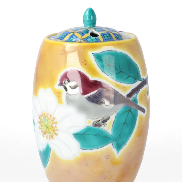 KUTANI WARE INCENSE BURNER – ‘GOURD PATTERN WITH PEONY AND BIRD’ BY YUZO YAMAGISHI