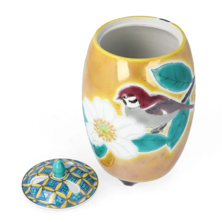 KUTANI WARE INCENSE BURNER – ‘GOURD PATTERN WITH PEONY AND BIRD’ BY YUZO YAMAGISHI