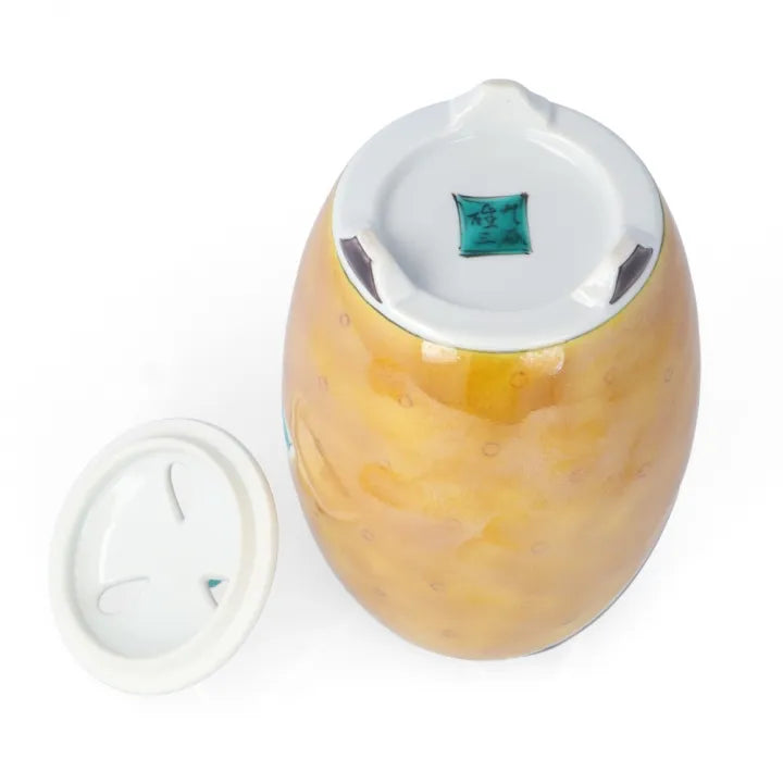 KUTANI WARE INCENSE BURNER – ‘GOURD PATTERN WITH PEONY AND BIRD’ BY YUZO YAMAGISHI