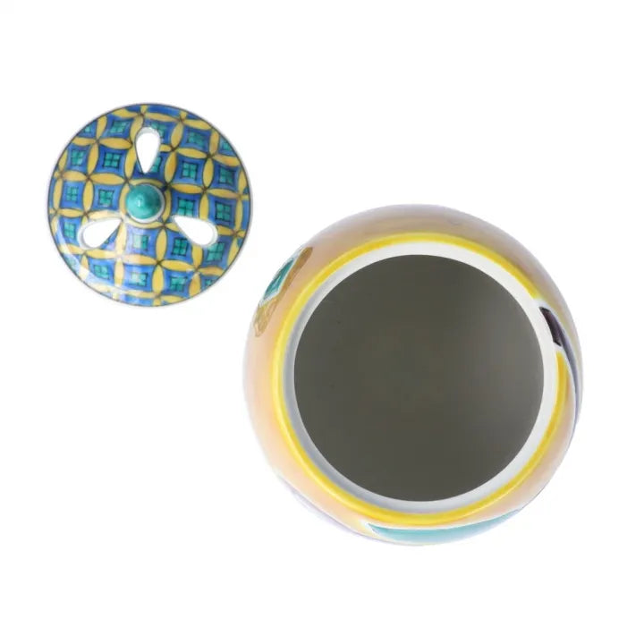 KUTANI WARE INCENSE BURNER – ‘GOURD PATTERN WITH PEONY AND BIRD’ BY YUZO YAMAGISHI