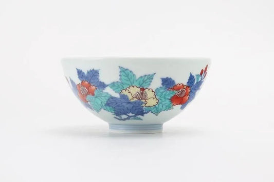 ARITA WARE JAPANESE RICE BOWL “AOI FLORAL DESIGN” / IMAEMON KILN