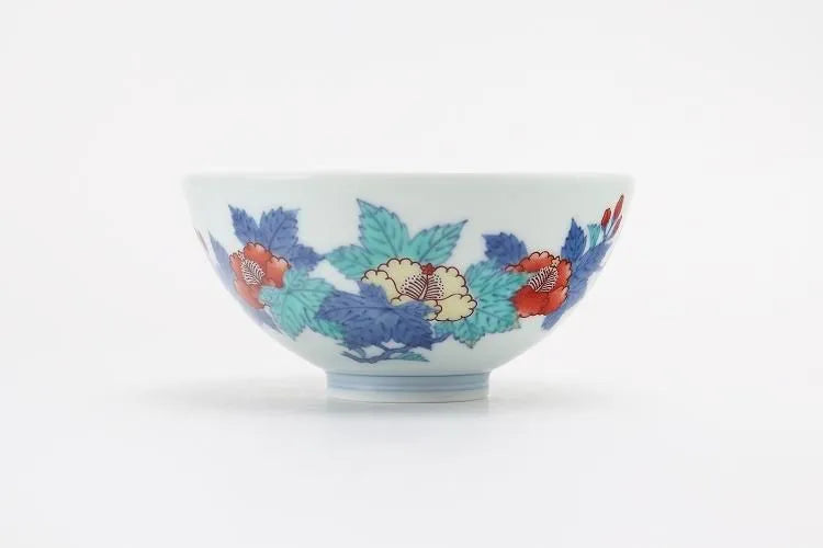 ARITA WARE JAPANESE RICE BOWL “AOI FLORAL DESIGN” / IMAEMON KILN