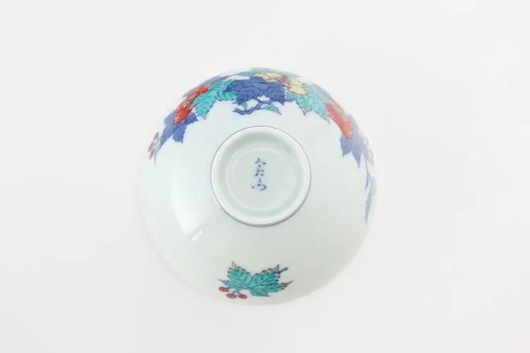 ARITA WARE JAPANESE RICE BOWL “AOI FLORAL DESIGN” / IMAEMON KILN