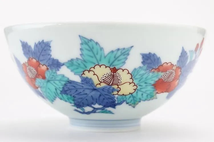 ARITA WARE JAPANESE RICE BOWL “AOI FLORAL DESIGN” / IMAEMON KILN