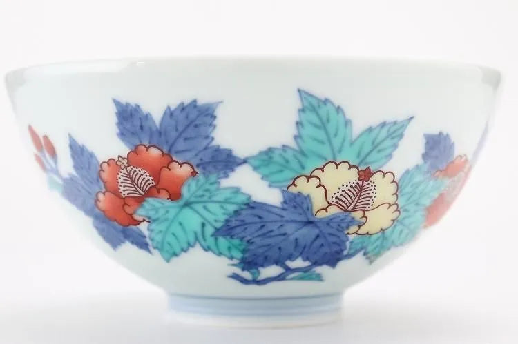 ARITA WARE JAPANESE RICE BOWL “AOI FLORAL DESIGN” / IMAEMON KILN