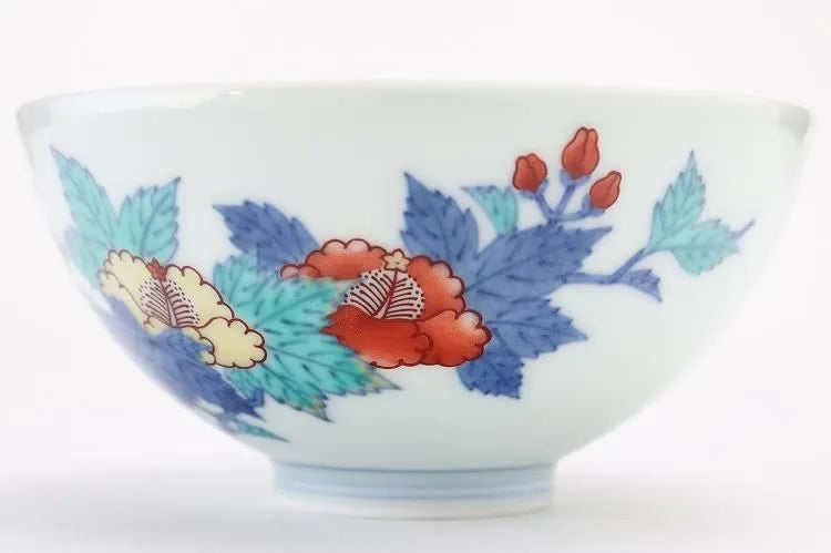 ARITA WARE JAPANESE RICE BOWL “AOI FLORAL DESIGN” / IMAEMON KILN